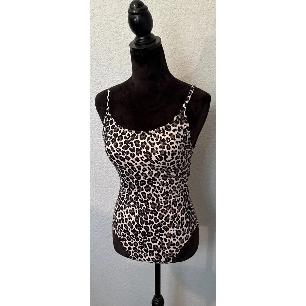 Aqua Green One Piece Swimsuit Cheetah Print Criss Cross Back Strap Built In Bra - Picture 5 of 7